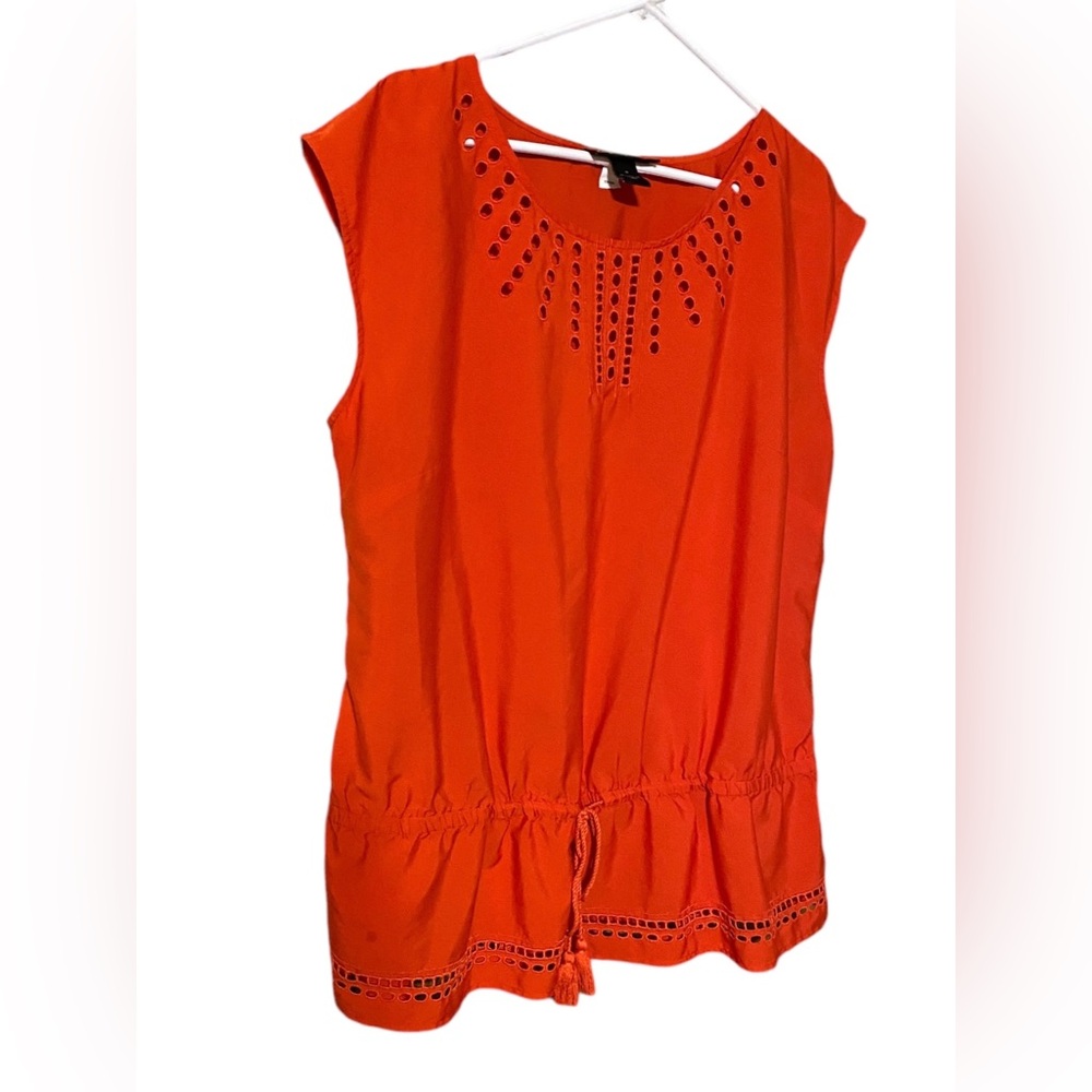 Lane Bryant Top Women’s 16 Eyelet  Sleeveless Drawstring Red Blouse BoHo Comfort - Picture 12 of 15